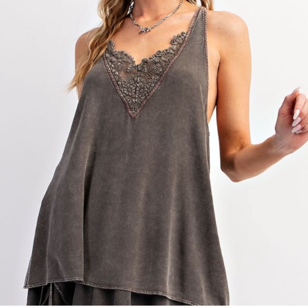 New Easel V Neck Crochet Lace Tank/Cami